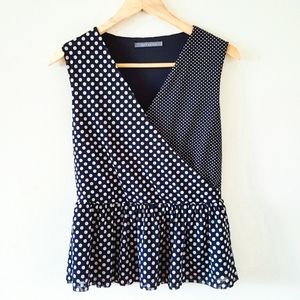Suzy Shier Polka Dots Blouse Peplum Top